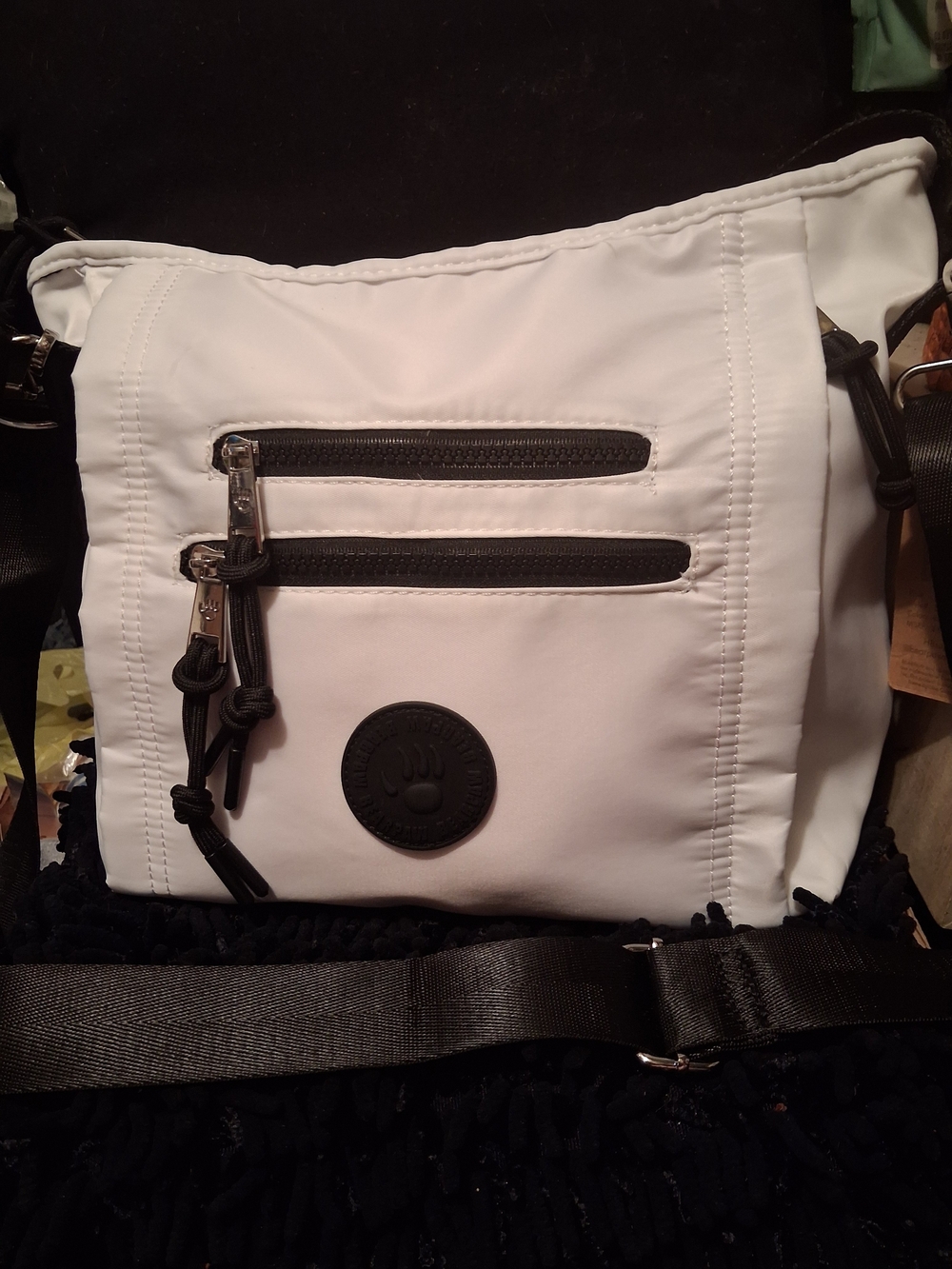 BearPaw White Shoulder Crossbody Bag with Black Accents
